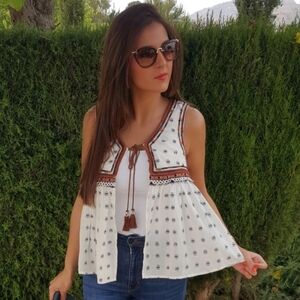 ZARA EMBROIDERED WAISTCOAT TOP BLOUSE